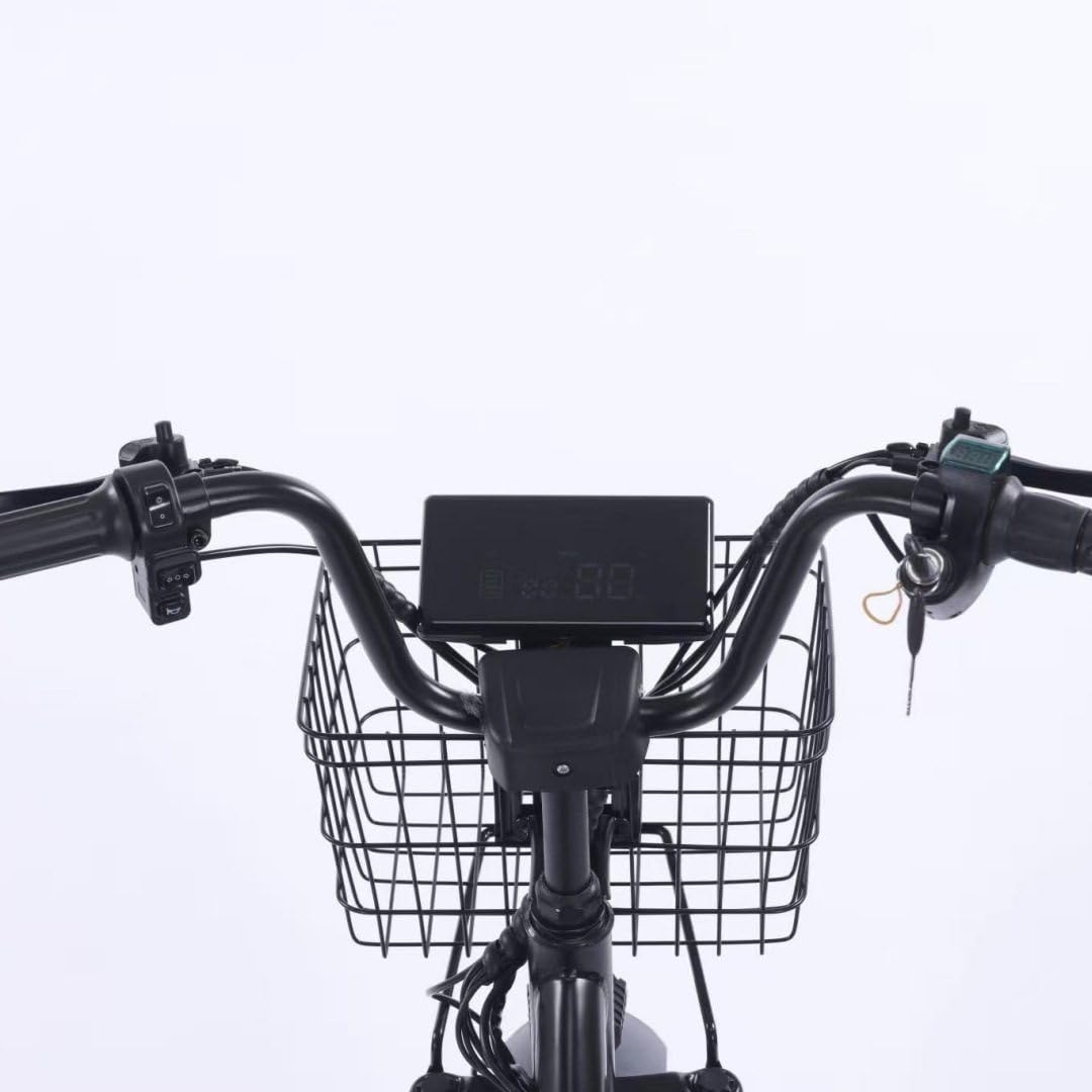 Tricycle électrique Pliable 20 Pouces, Tricycle à pédales pour Adultes avec Panier et Cadre Avant, Batterie Amovible 48 V/12 Ah - autonomie 35 km, Temps de Charge : 5 Heures