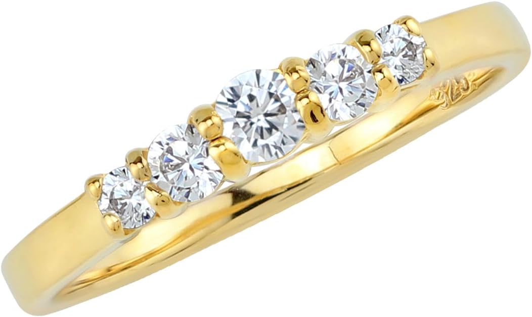 5-Stone Extra Petite Round Shape Gemstone White Gold Plated or Yellow Gold Plated 925 Sterling Silver Minimalist Journey Stackable Ring Jewelry for Women or Teen