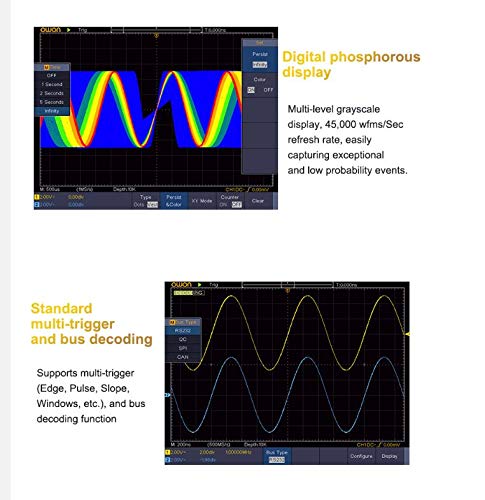 Miniatura 5 de Owon SDS1202 Osciloscopio de almacenamiento digital 2 canales 200 Mhz ancho de banda 7 '' pantalla LCD portátil osciloscopios USB