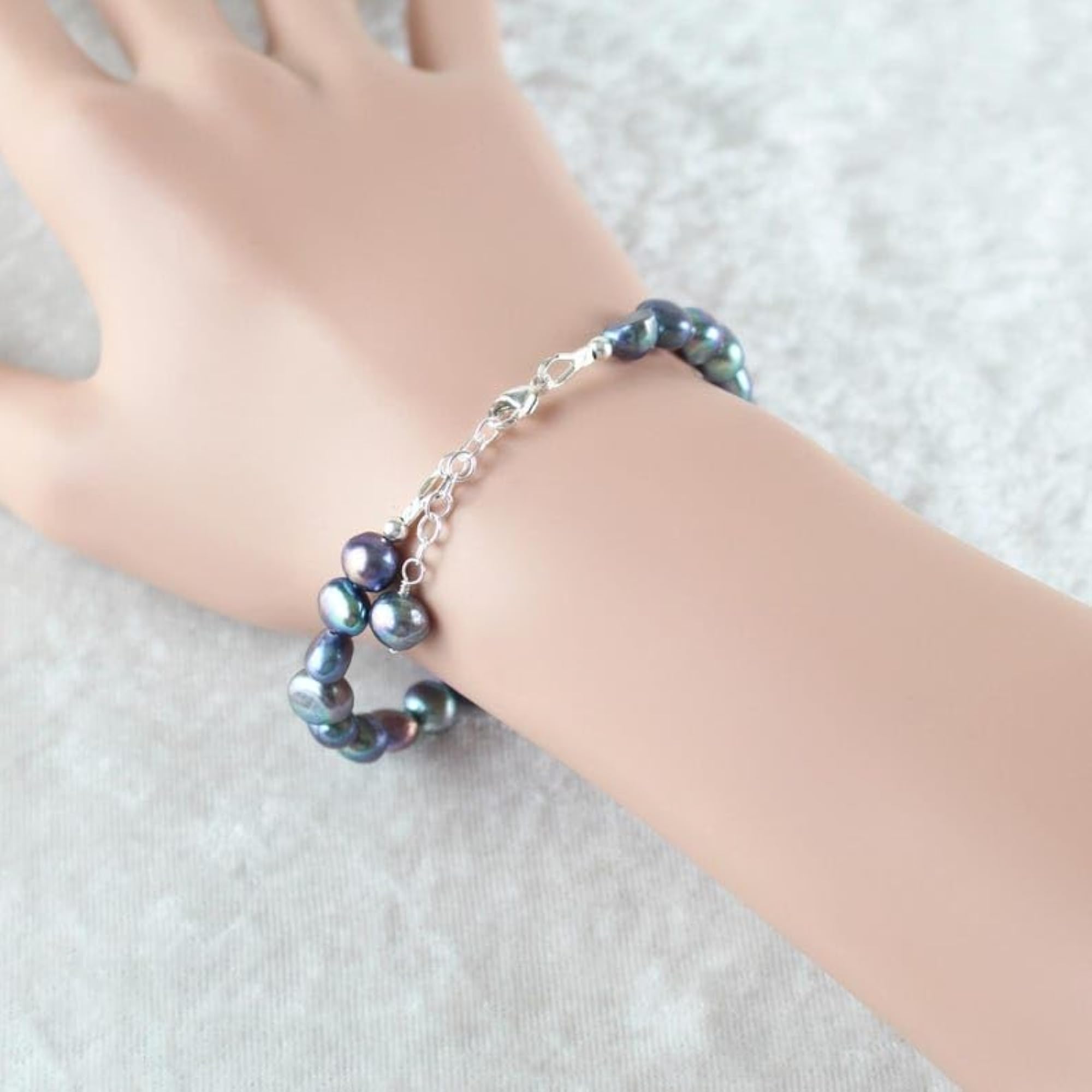 Peacock Pearl Tumble Beaded Bracelet, Adjustable 7 Inch