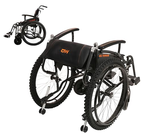 MobiQuip All Terrain, Lightweight, Folding, Manual Self Propelled Aluminium Wheelchair, 24 Inch Mountain Bike Style Pneumatic Tyres, Easy Compact Folding Black Frame, Weighs Just 12.5kg, 18 inch Seat