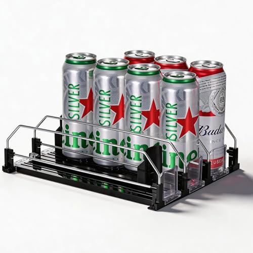 Getränke Organizer Kühlschrank Selbstschiebender Getränkespender Kühlschrank 3 reihig Dosenspender Automatisch für 12 Dosen Breitenverstellbarer Getränkespender für Getränke Bier Soda31×25×8cm