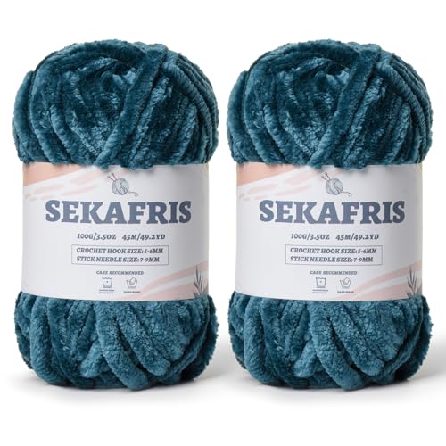 Image of Chenille Velvet Soft Yarn Sapphire Blue 2 Pack