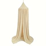 Vhaso Cotton Kids Bed Canopy, Nursery Room Baby Crib Hanging Curtain Mosquito Net Hideaway Bedding Children Reading Nook Decoration, Pastel Neutral Color for Boys & Girls (Beige)