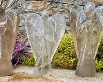 ReikiHub Natural Smoky Quartz Carved Angel Mini Figurine Pocket Guardian Spritual Gift