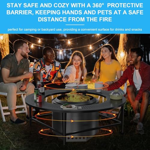 LS'BABQ 40" Fire Pit Surround Tabletop with Waterproof Cover for Solo Stove Bonfire & Ranger, Round Outdoor Fire Pit Table for Most Wood-Burning Stoves Under 22" Dia for Camping, Powder-Coated Steel by LS'BABQ - Image 5