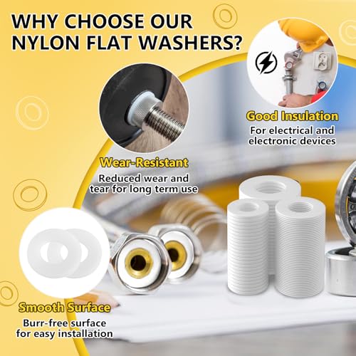 1200Pcs Nylon Flat Washers for Screws Bolts, White Plastic Washers, M2 M2.5 M3 M4 M5 M6 M8 M10 for Household & Commercial