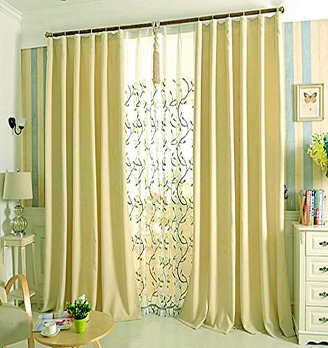 lilionlineshop Block-out curtain withPencil Pleat/Railing Super Soft Thermal Curtain Opaque with Ruffle Tape 1 piece (135x225cm, Beige)