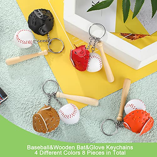 8 Pieces Mini Baseball Keychains Three-Piece Baseball Gloves Wooden Bat Keychain Baseball Sports Keychain For Car Keys Backpack Decoration Athletes Souvenir Sports Party Favors #TOP3