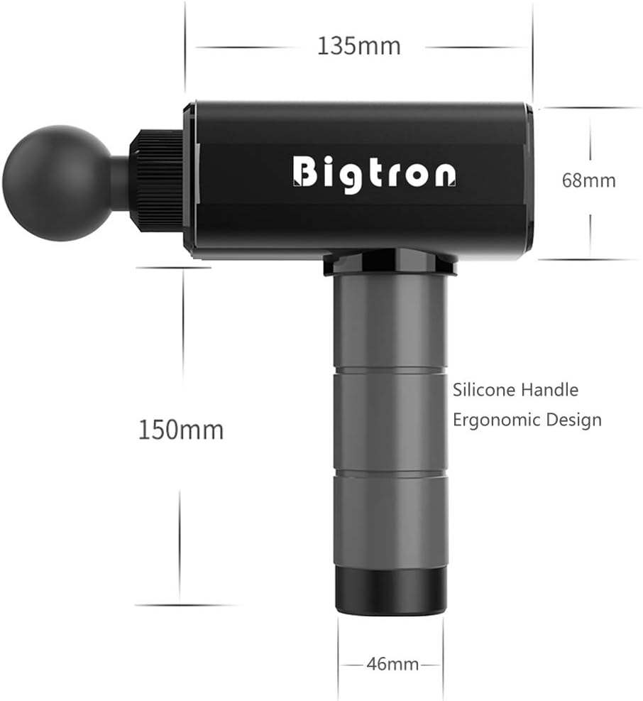 BigTron Massage Gun, Cordless Percussion Massagers for Effective Deep Tissue Muscle Massage with 5 Heads / Portable Case, Powerful Quiet-Black