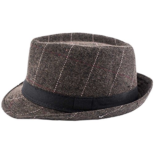 Image of The Tie Hub Fedora Hat for Men Brown Black Threaded Felt Hat | Two-Tone Striped Fedora | Vintage Classic Style