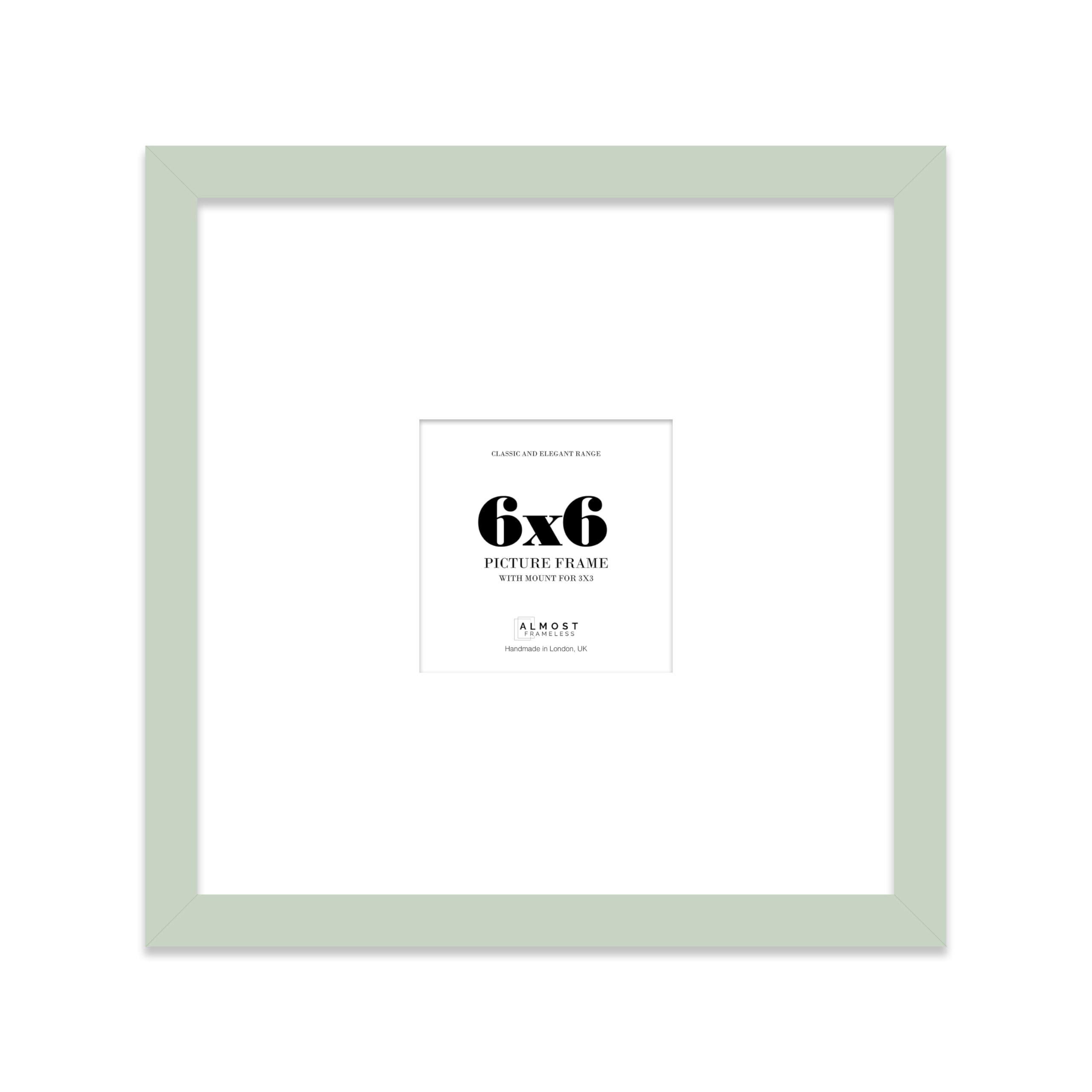 Almost Frameless 6x6 Square Picture Frame, Display Pictures 3x3 With Mat or 6x6 Without Mat, Wall Hanging & Free Standing Photo Frame, Mint Green, 1 Pack