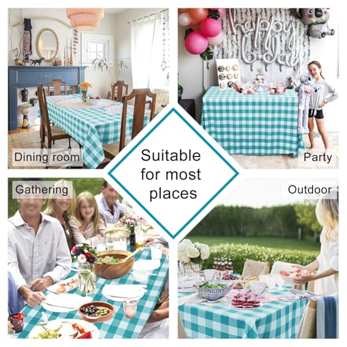 Hiasan Checkered Tablecloth Square, 30 x 30 Inch - Waterproof and Wrinkle Resistant Table Cloth for Picnic, Dinner and Party, Washable Polyester Fabric, Turquoise and White Gingham Pattern by Hiasan - Image 4