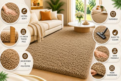 Image of Shaggy Carpet 5x8 Ft for Living Room & Bedroom (Mouse)