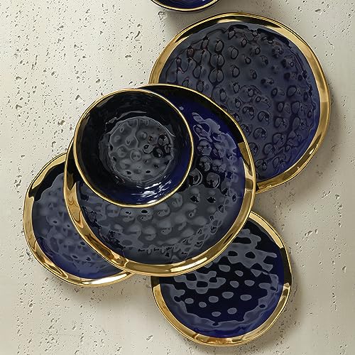 Stone-Lain-Porcelain-16-Piece-Dinnerware-Set-Service-for-4-Blue-and-Golden-Rim-Dark-Blue