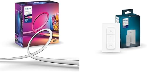 Philips Hue - Tira de luz inteligente para TV de 75 pulgadas, luz LED de ambiente blanco y de color que cambia de color e interruptor de atenuación