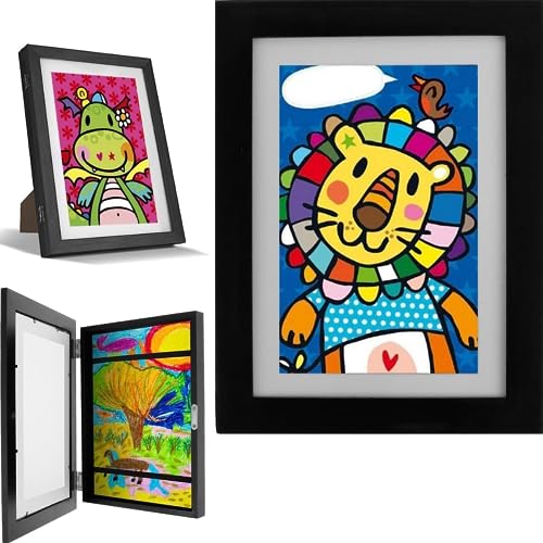 Cuadro Dibujos Niños Marco de dibujos infantil para cambiar, marco de fotos arte para niños, marcos apertura frontal A4 para almacenamiento arte infantil, capacidad para 100