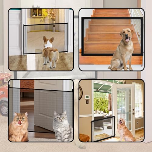 1-Piece 110x72cm Dog Gate With 6 Hooks, Stair Gates for Dogs No Drilling Installation, Cat Gate with 6 Hooks for Stairs and Doorways, Expandable Mesh Pet Barrier for Home and Travel Use - Image 7