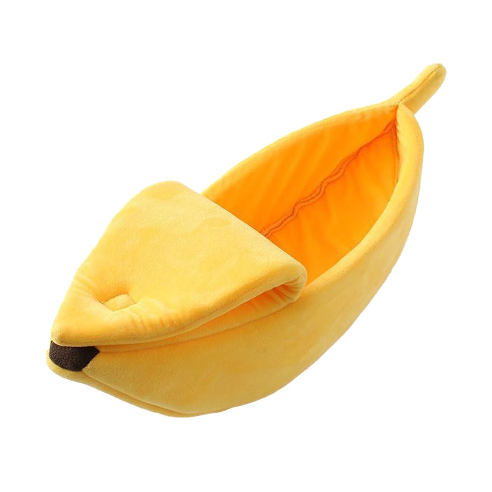 Cute Banana Shape Pet Bed Soft Warm Enclosed House Premium Plush Cozy Nest for Cats Puppies Small Pets All-season Supplies