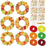 Lonfliness 36 Sets Fall Wreath Craft Kits for DIY Autumn Maple Leaves Paper Wreath Hanging Ornaments Make Your Own Thanksgiving Paper Art Craft for School Home Party Decor Activities