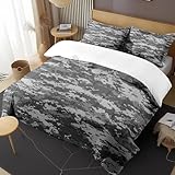 Zzzboro Comforter Set with 2 Pillowcases Queen Size, Gray Camouflage Digital Camo Army Military, Bed Decor Grey Navy Brown Us Black White for Kids and Adults, Soft Cozy Bedroom Bedding Set