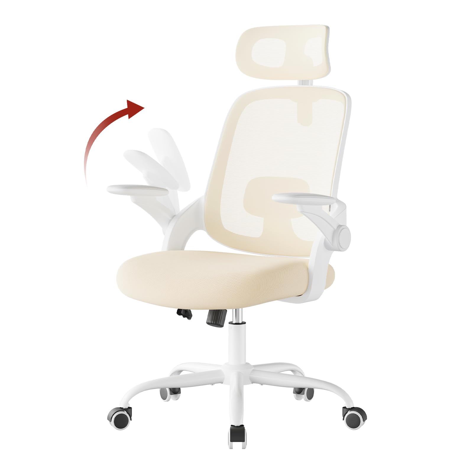WOLTU Ergonomic Office Chair with Lumbar Support, Desk Chair with Reclining Back and Adjustable Armrests, in Breathable Mesh, Beige