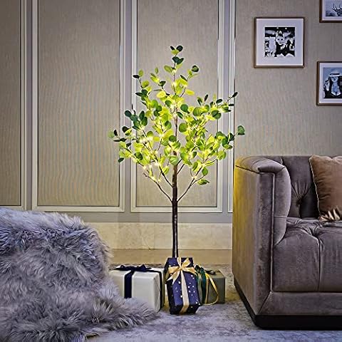 Lighted Eucalyptus Tree 4FT 126 LED Artificial Tree for Decor Inside and Outside Home Patio Wedding Festival Christmas Decoration Warm White Cover