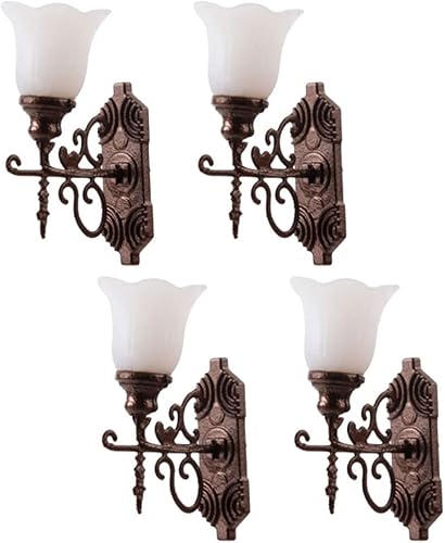 Yardwe Vintage Decor 4pcs LED apliques de pared 1: 12 escala lámpara de pared miniatura modelos arena mesa iluminación luces de juguete para