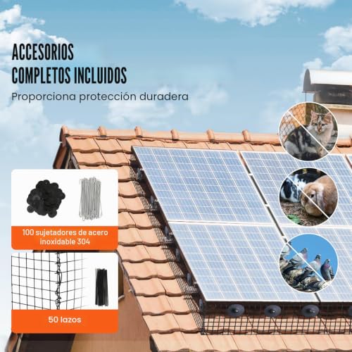 Rollo de protección para paneles solares VEVOR: malla contra pájaros de 30,5 m con bridas 4