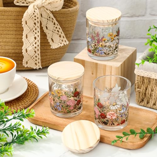 Whaline 12Pcs Wildflower Empty Candle Jar with Wooden Lid 7 oz Spring Floral Glass Candle Container for Candles Making Storing Kitchen Table Centerpiece Decoration by Whaline - Image 4