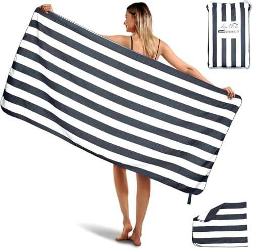 LxjNkers 2-Pack Microfiber Beach Towels Set (63'x31.5' + 31.5'x16') | Oversized Quick Dry Sand Free Travel Towel for Beach Pool Gym Camping (Navy Blue)