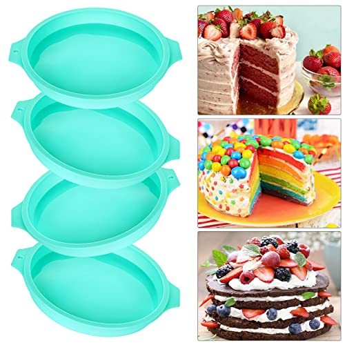 YOUNTHYE Lot de 4 moules à gâteau ronds en silicone anti-adhésifs et à dégagement rapide - 20,3 cm - Motif arc-en-ciel Cover