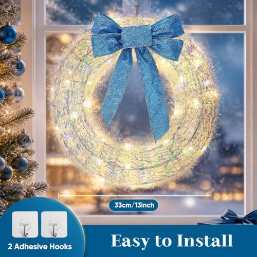 GlobaLink Beleuchteter Weihnachtskranz 33cm mit Blauer Schleife – Ansicht 4