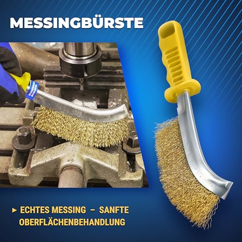 S&R 3-teiliges Hand-Drahtbürsten-Set: Edelstahl-, Messing- und Stahlbürsten für Metall, Holz, Rost, Entgraten und Schweißnaht-Reinigung – Ergonomische, schmale Handbürsten für Werkstatt & DIY-Projekte