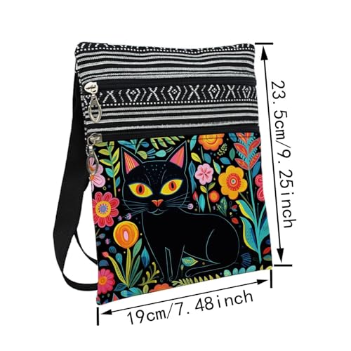 Ethnic Floral Cat Messenger Bag Small Ethnic Pattern Printed Adjustable Strap Crossbody Zipper Bag Ethnic Floral Cat Phone Bag Wallet Cute Shoulder Handbag for Women -22