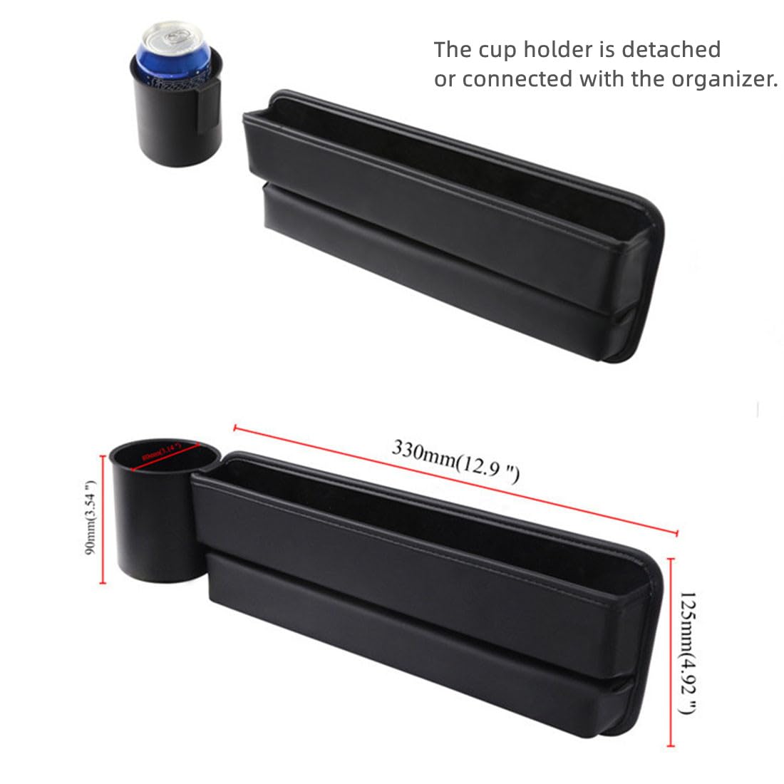 XHQiChe Car Seat Gap Organizer, Leather Car Seat Console Organizer with Cup Holder, Universal Fit Filler for Car Front Seat Set of 2 (Black)