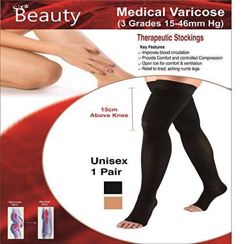 Image of Sira Medical Antiskid Varicose Veins Graduate Calibrated Compression Socks, Stocking Improve Blood Circulation, Varicose Vein, Swollen, Aching Legs, Pain Relief, Edema, Sore Legs, Compression Sleeve with Anti Slip, Grade-II, Unisex.