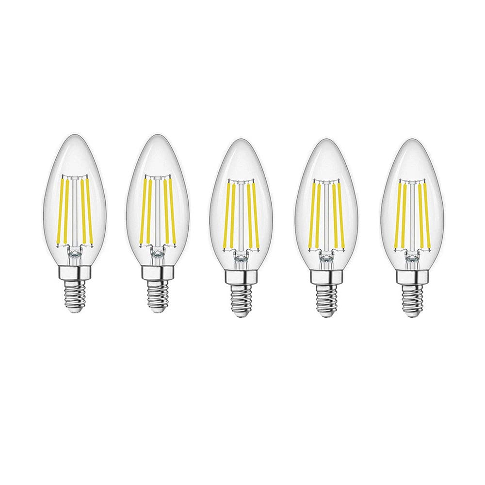 ZYUJIA E14 LED Candle Bulbs,C35 Small Screw Candelabra LED Light Bulbs Not Dimmable Cool White 6500K 6W Filament Bulb (Equivalent to 60W)5 Packs