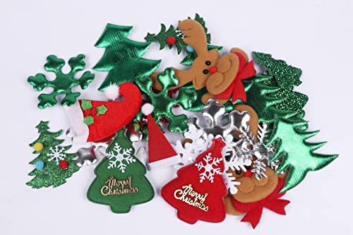 YYCRAFT Assorted 50pcs Christmas Padded Applique Patches for Sewing,Christmas Tree Snowflake Snowman Mix Appliques for Craft Embellishment and Christmas Party Decoration(Style 2, L)