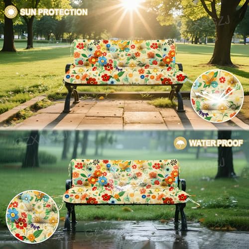 Image of Porch Swing Cushions Outdoor 48 inch Waterproof Extra Thick 5 inch Swing Cushions Replacement with Backrest and Ties for Outdoor Furniture Porch Patio Garden Lawn (Daisy Pattern)