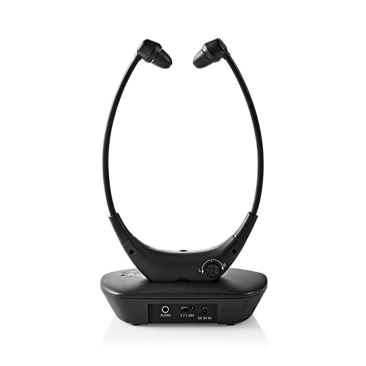 Casque TV sans Fil - RF - Intra-Auriculaire - Durée de Lecture maximale de Batterie: 4.5 Heures - 35 m - Audio numérique - Station de Charge - Contrôle d'équilibre - Noir