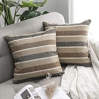 MIULEE Faux Linen Stripe Square Throw Pillow Case Cushion Cover Home for Sofa Chair Couch/Bedroom Decorative Pillowcase 18x18 Inch 45x45cm,2 Pieces Coffee