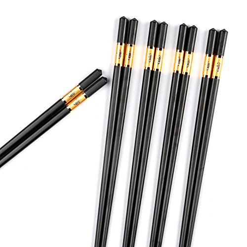 HOLYMOOD Chopsticks Reusable 5 Pairs Fiberglass Chopsticks Dishwasher-Safe High Temperature Resistant Dinnerware Set Chinese Style Golden FU Non-Slip Chopsticks Tableware Set