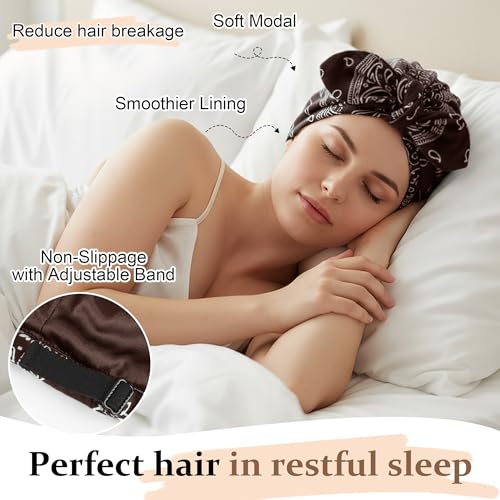 Image of Ababalaya Satin Lined Beanies for Women Chemo Headwear Silky Lined Cotton Sleeping Cap