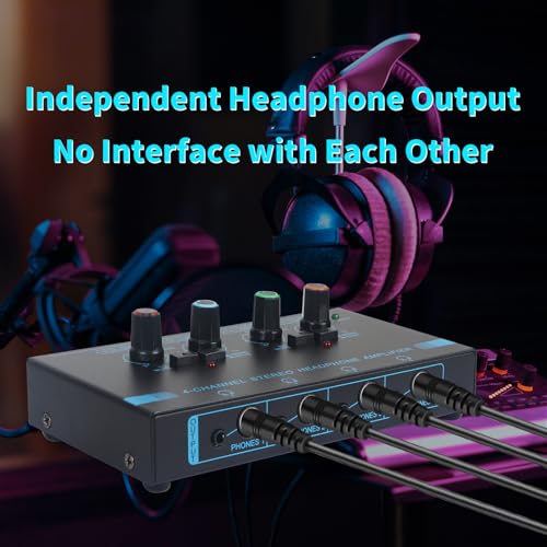 image for Horse Headphone Amp Amplifier, 4-Channel Metal Stereo Audio Amplifier,