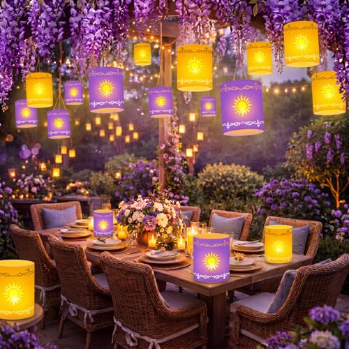 Faroles de papel con velas LED que resisten el viento en centros de mesa para fiestas exteriores