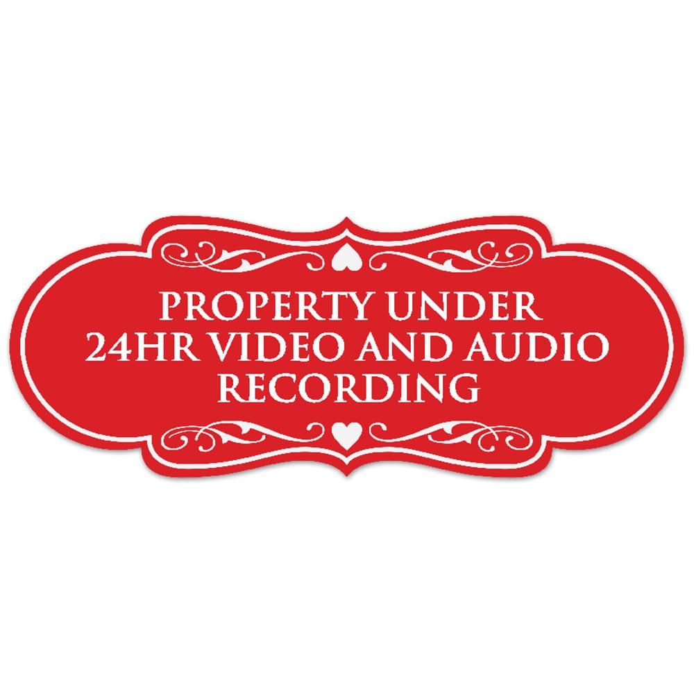 Signs ByLITA Designer Property Under 24hr Audio and Video Recording Sign - Easy Installation | Durable Wall or Door Sign (Red) - Medium
