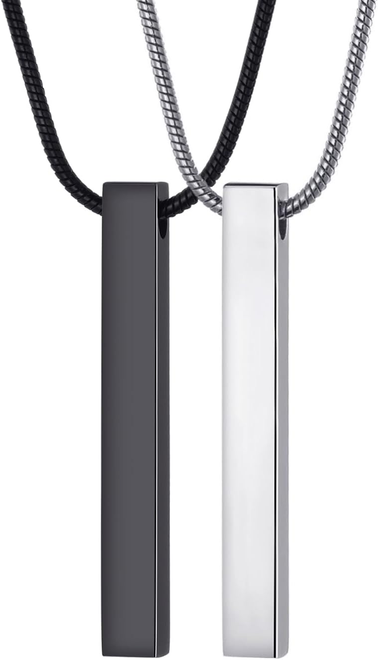 Stainless Steel Bar Pendant Necklace for Men and Women 24 Inch Snake Chain