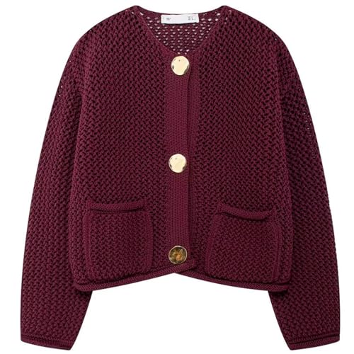 Image of Wyeysyt Womens Cropped Cardigan Sweaters Chunky Knit Gold Button Down Open Front Cardigan Long Sleeve Crop Crochet Sweaters