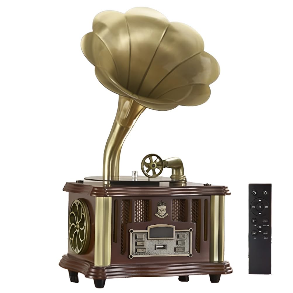 Mini haut-parleur en forme de gramophone Bluetooth vintage sans fil rechargeable marron